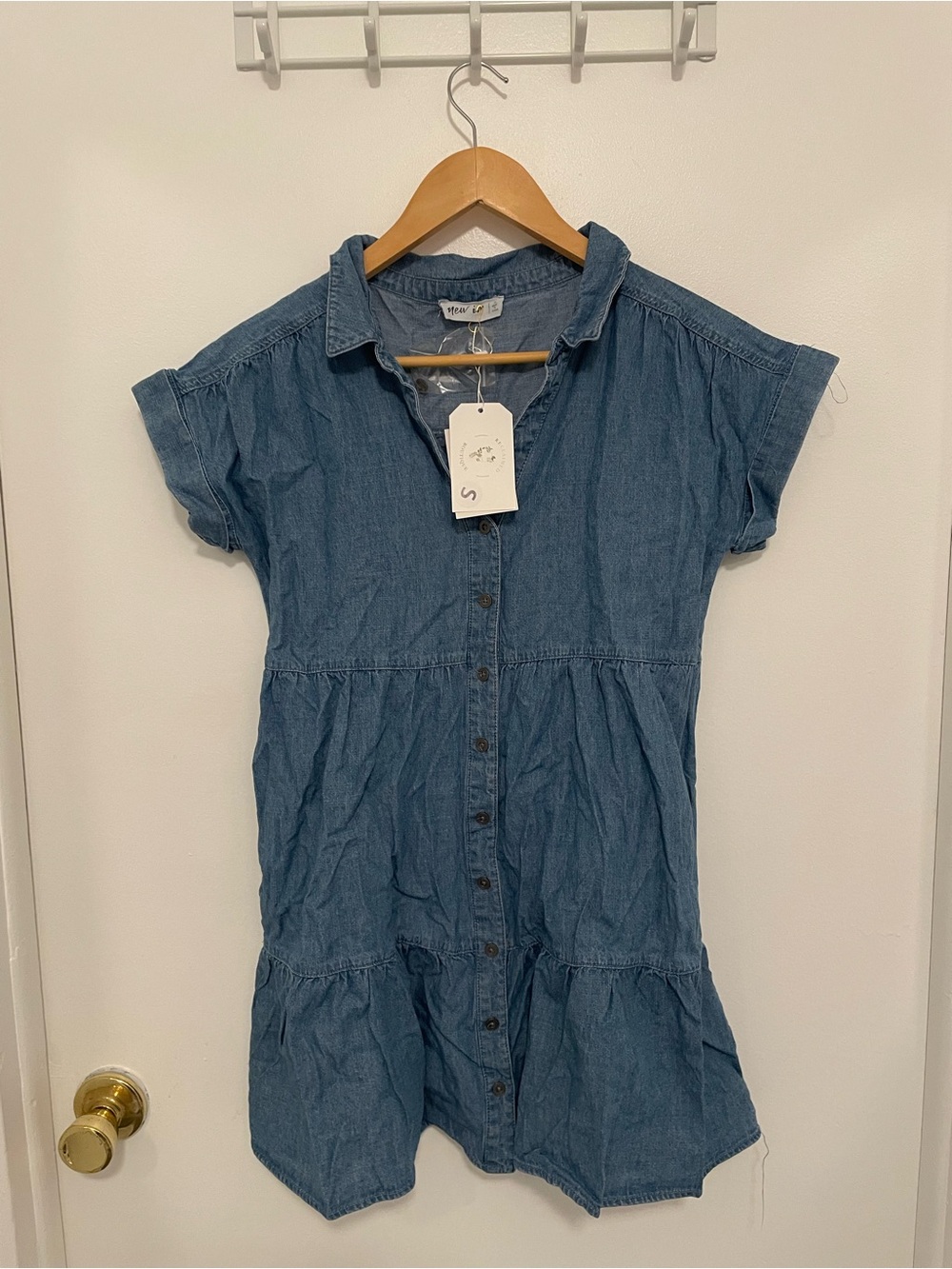 Casual Blue Chambray Button-Front Mini Dress